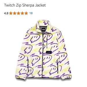 Twitch Full Zip Fleece Sherpa Logo Jacket Oversized Size XL Ivory Yellow Purple